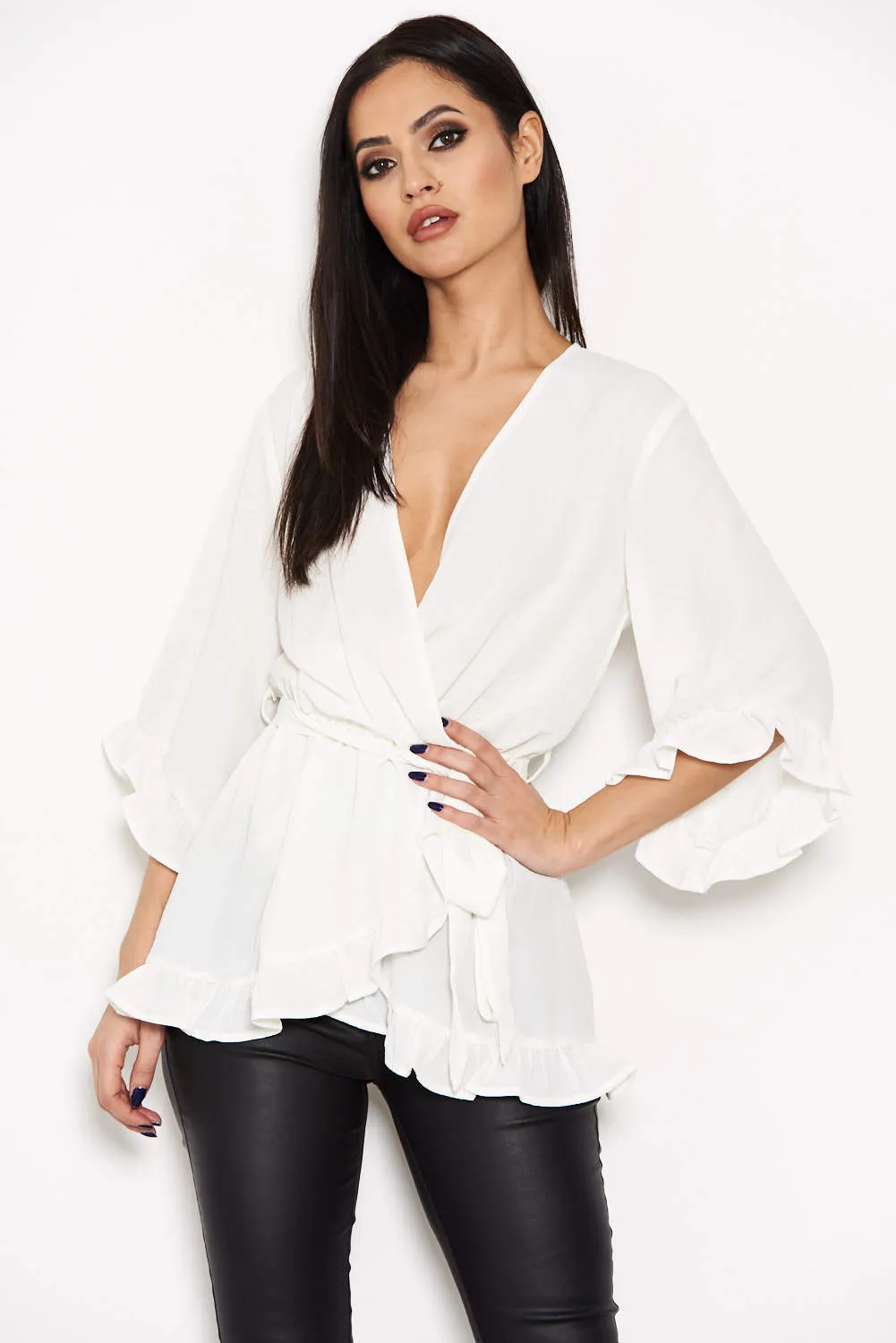 Cream Wrap Frill Top sold by AX Paris