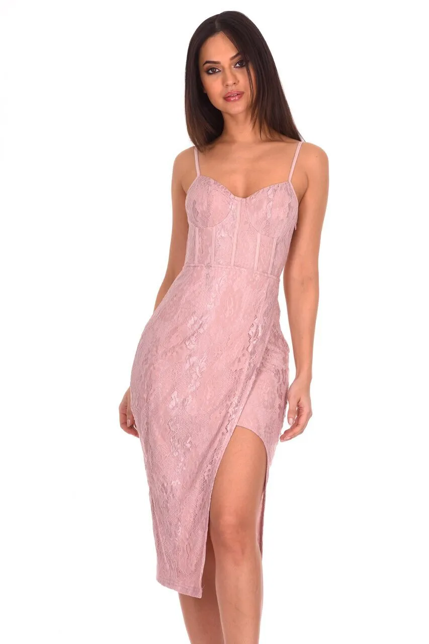 Pink Lace Strappy Midi Dress sold by AX Paris