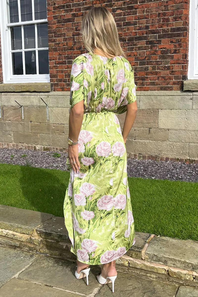 Green Floral Satin Batwing Top Wrap Skirt Midi Dress sold by AX Paris product image thumbnail 5