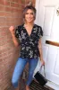 Black Floral Wrap Top sold by AX Paris