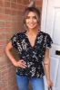 Black Floral Wrap Top sold by AX Paris