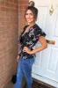 Black Floral Wrap Top sold by AX Paris