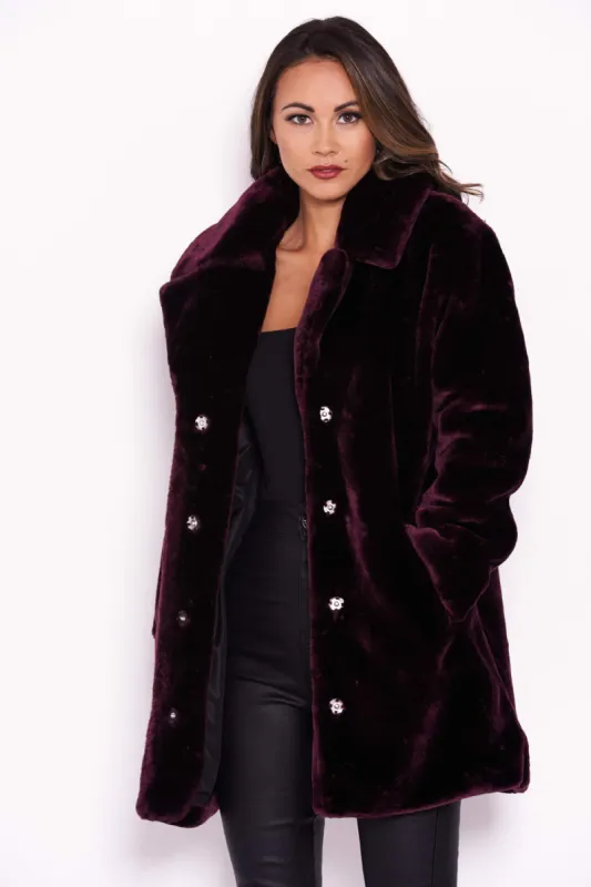 Plum Faux Fur Coat With Collar sold by AX Paris