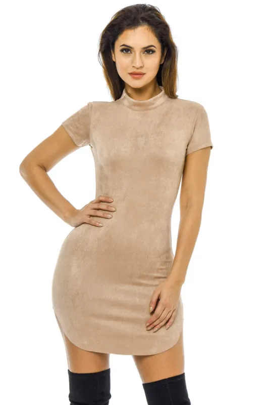 Faux Suede High Neck Mini Dress sold by AX Paris