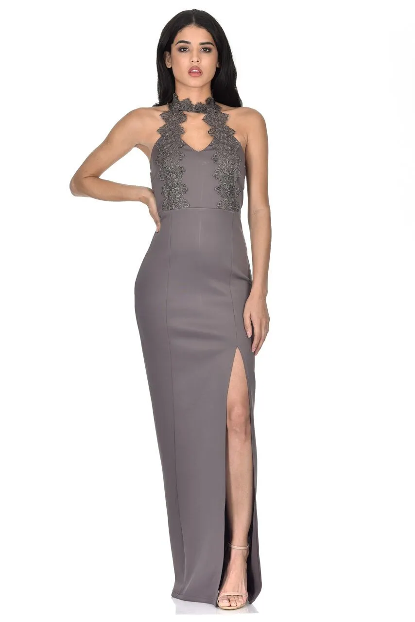 Pewter Maxi Dress With Choker Cut Out sold by AX Paris