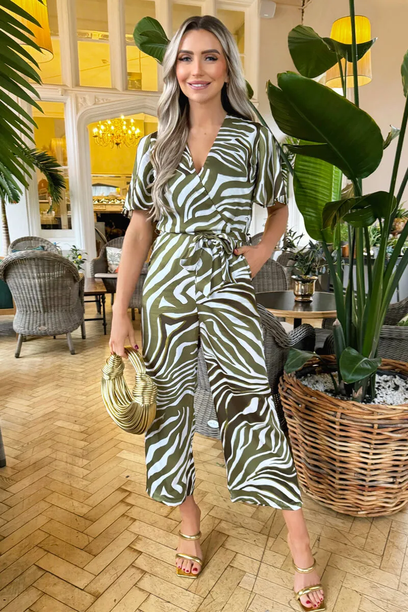 Olive Print Wrap Top Tie Waist Jumpsuit sold by AX Paris product image thumbnail 2