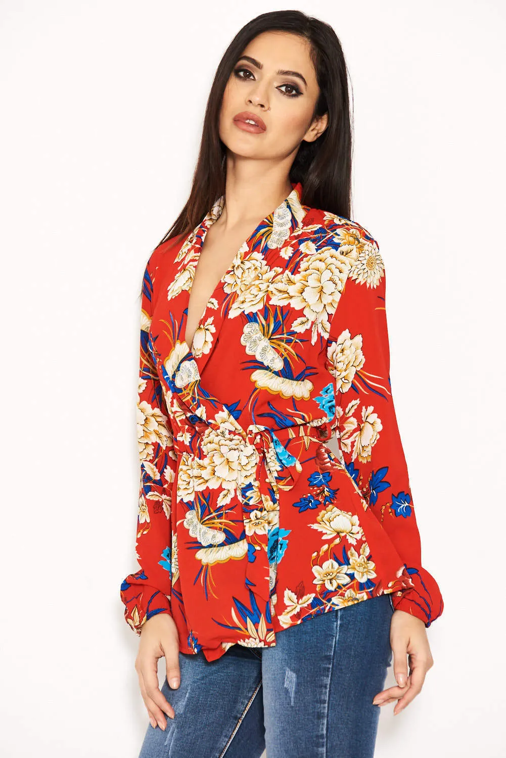 Red Floral Print Tie Waist Top sold by AX Paris product image thumbnail 4