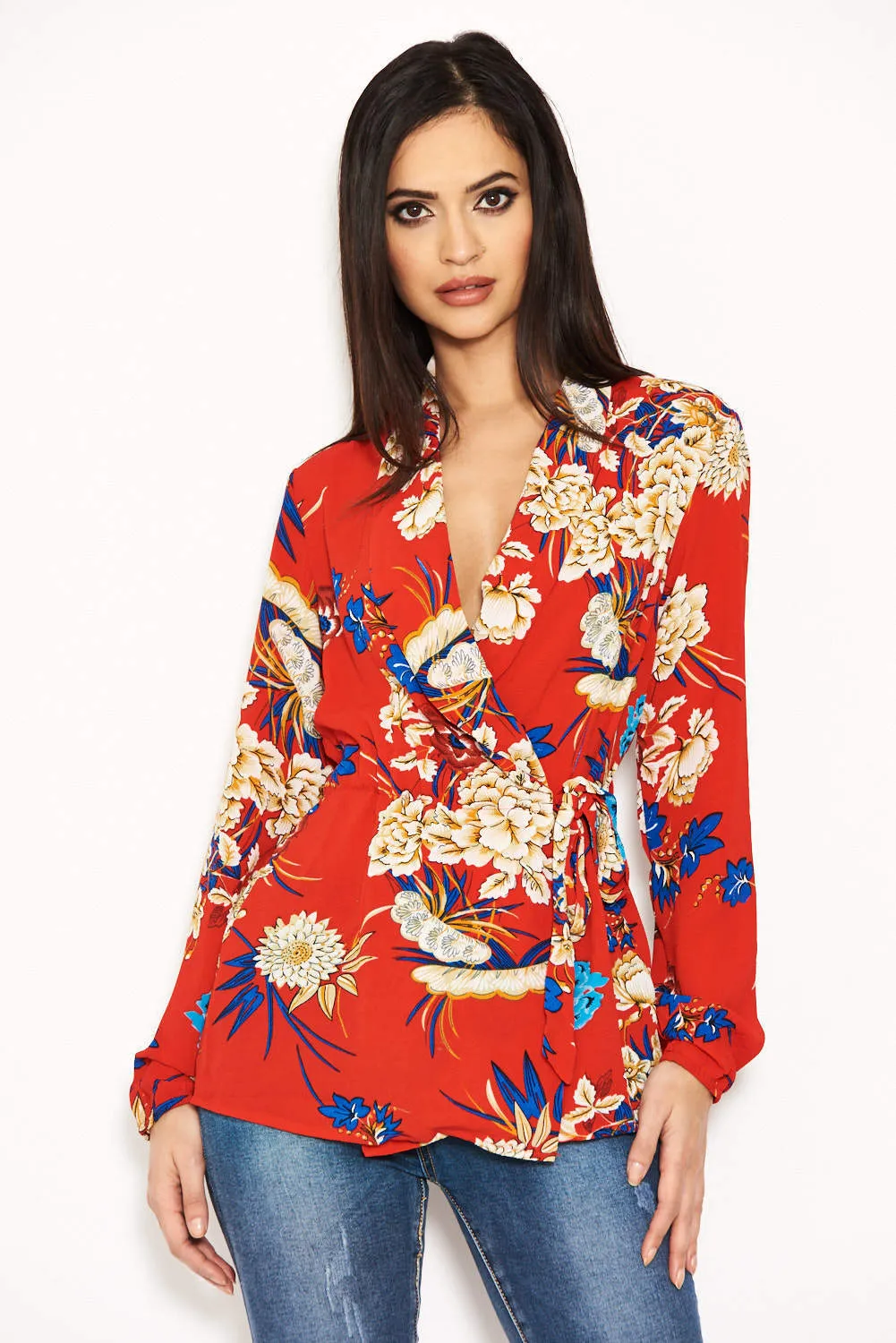 Red Floral Print Tie Waist Top sold by AX Paris