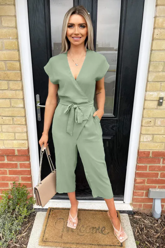 Sage Wrap Belted Jumpsuit sold by AX Paris