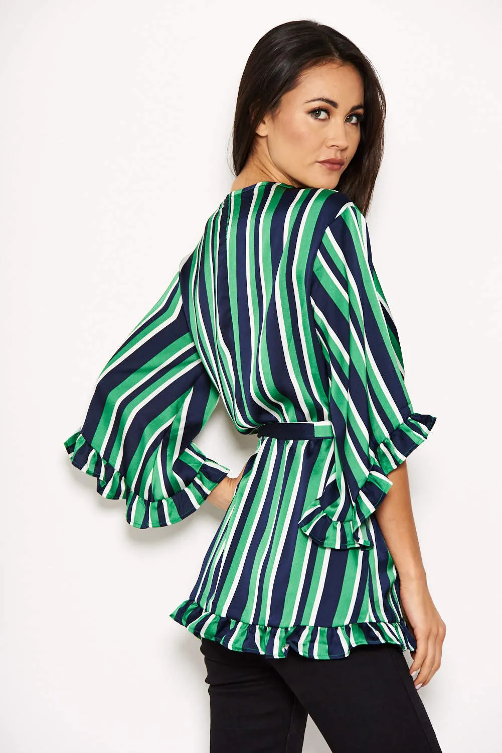 Green Striped Frill Tie Top sold by AX Paris product image thumbnail 3