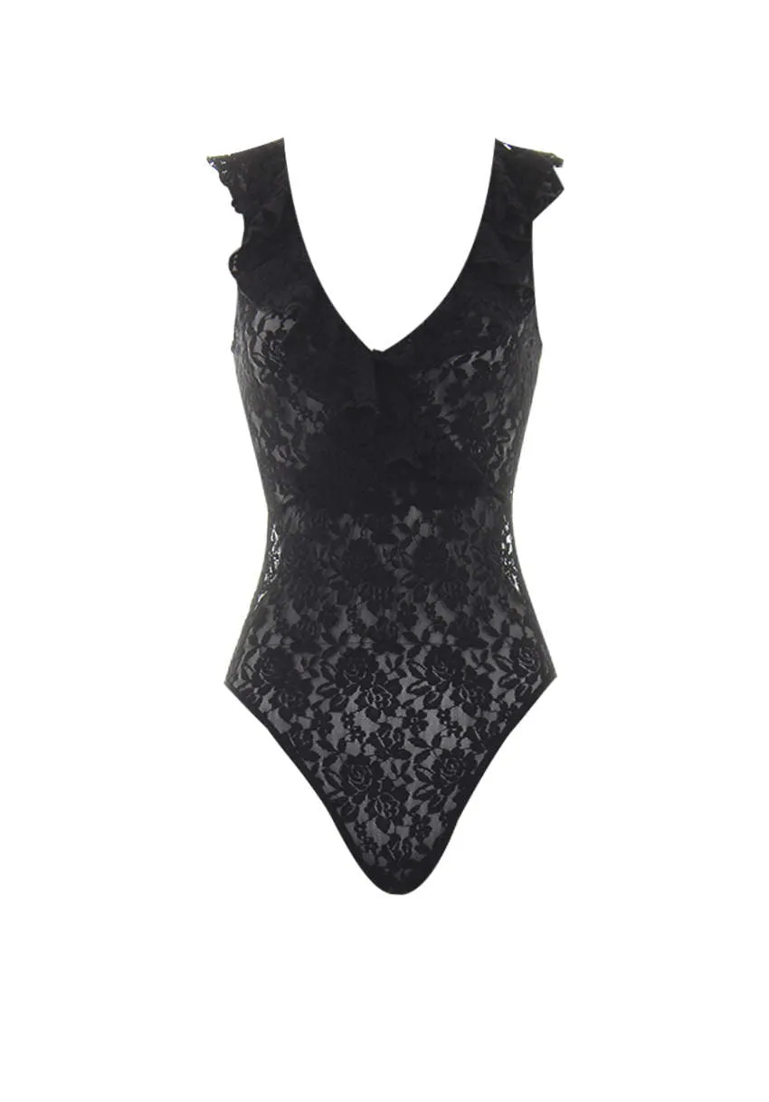 Black Plunge Lace Bodysuit sold by AX Paris product image thumbnail 4