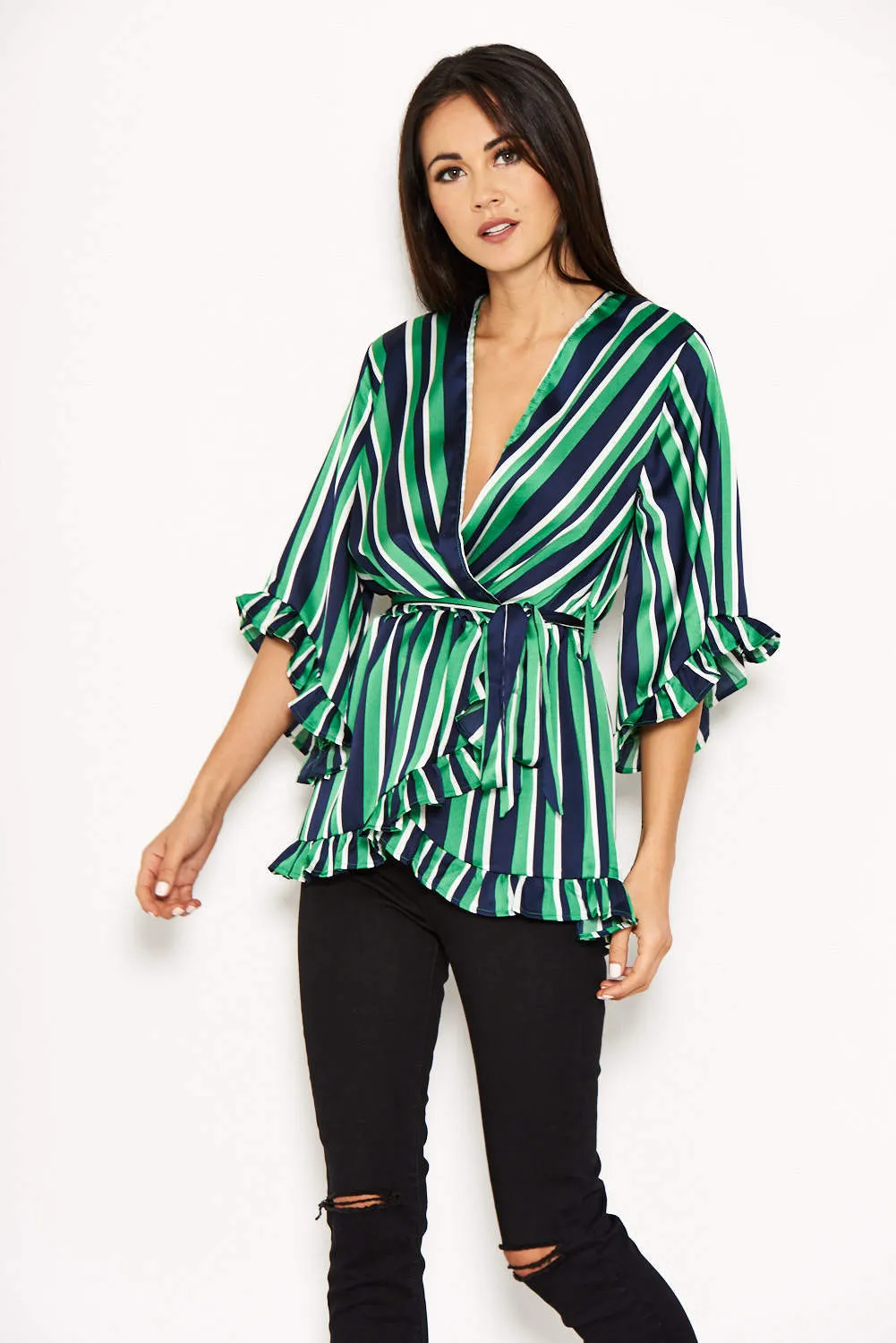 Green Striped Frill Tie Top sold by AX Paris product image thumbnail 4