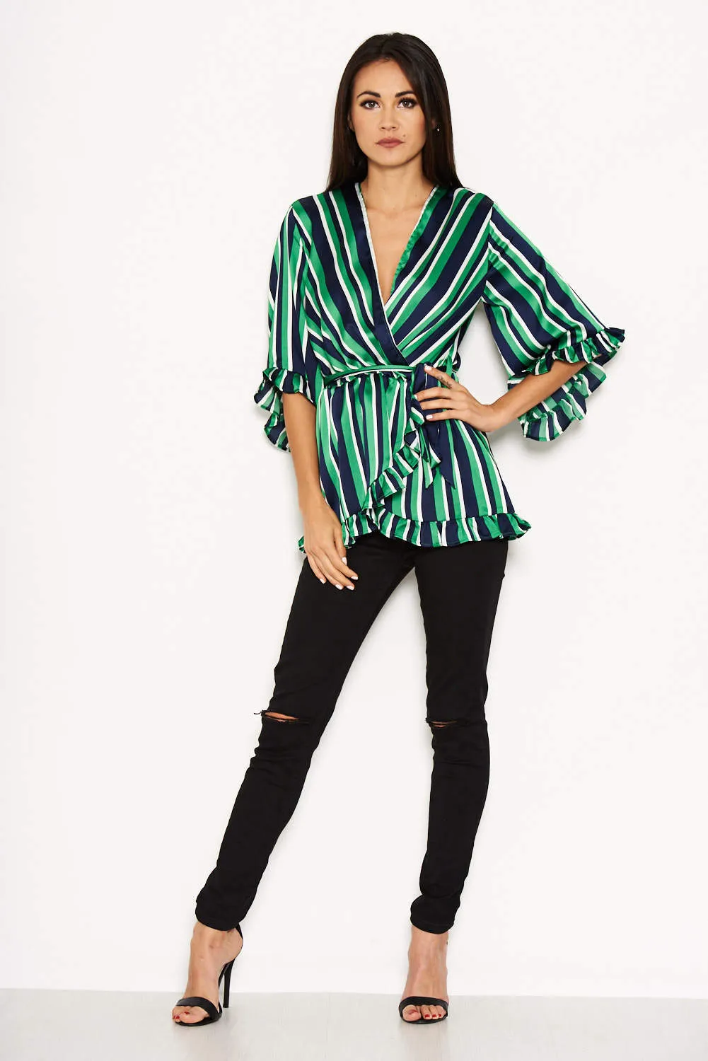 Green Striped Frill Tie Top sold by AX Paris product image thumbnail 2
