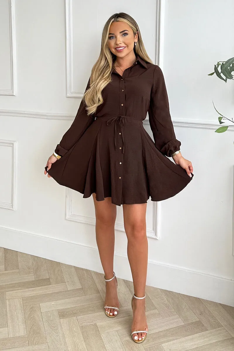 Chocolate Long Sleeve Button Front Skater Shirt Dress sold by AX Paris product image thumbnail 2