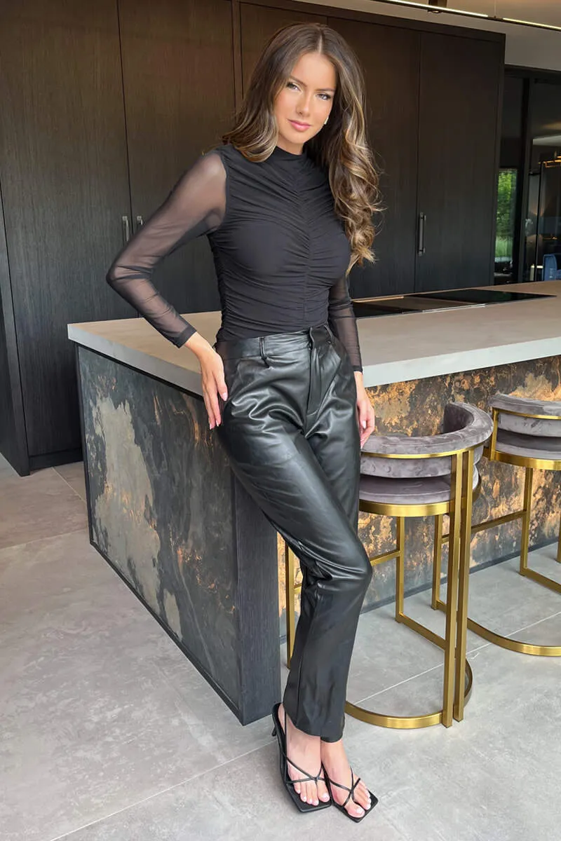 Black High Neck Long Sleeve Ruched Mesh Bodysuit sold by AX Paris product image thumbnail 2