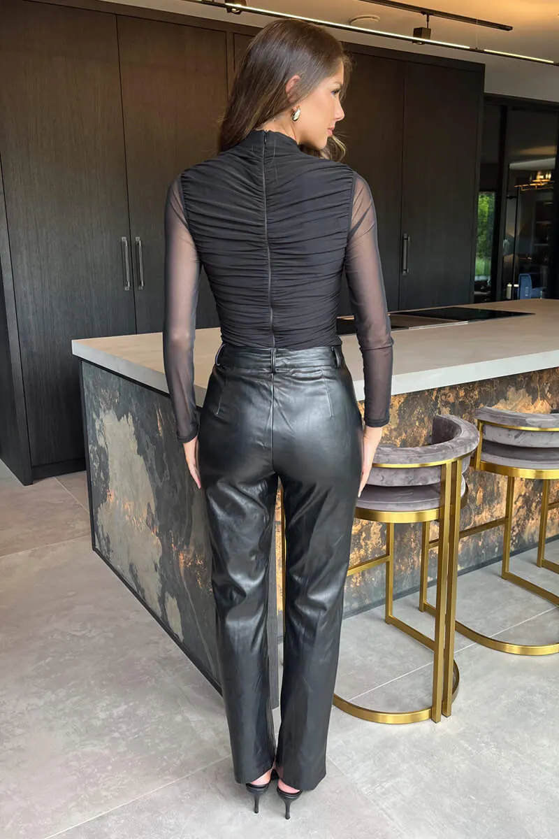 Black High Neck Long Sleeve Ruched Mesh Bodysuit sold by AX Paris product image thumbnail 4