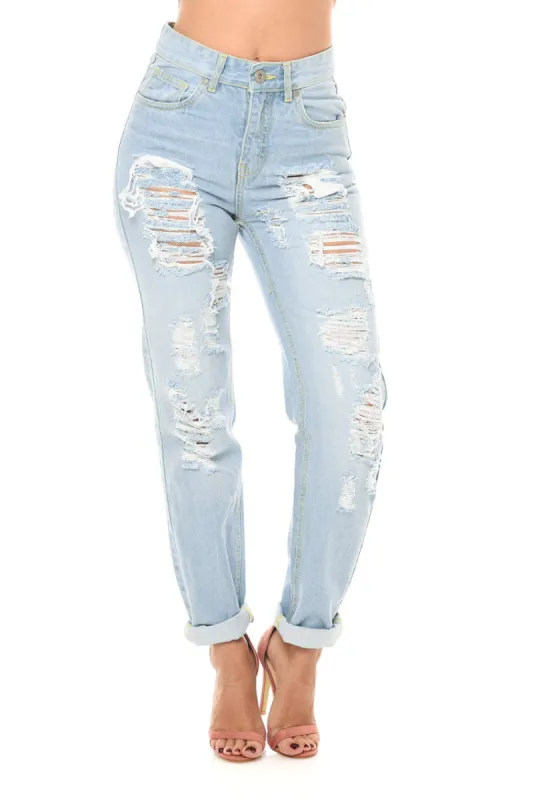 Light Blue Ripped Loose Jeans sold by AX Paris