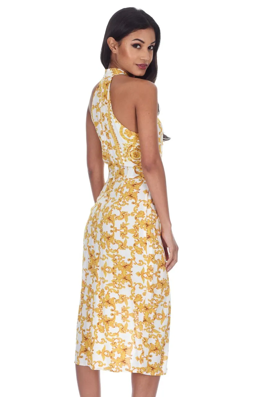White Halter Neck With Gold Pattern Midi Dress sold by AX Paris product image thumbnail 3