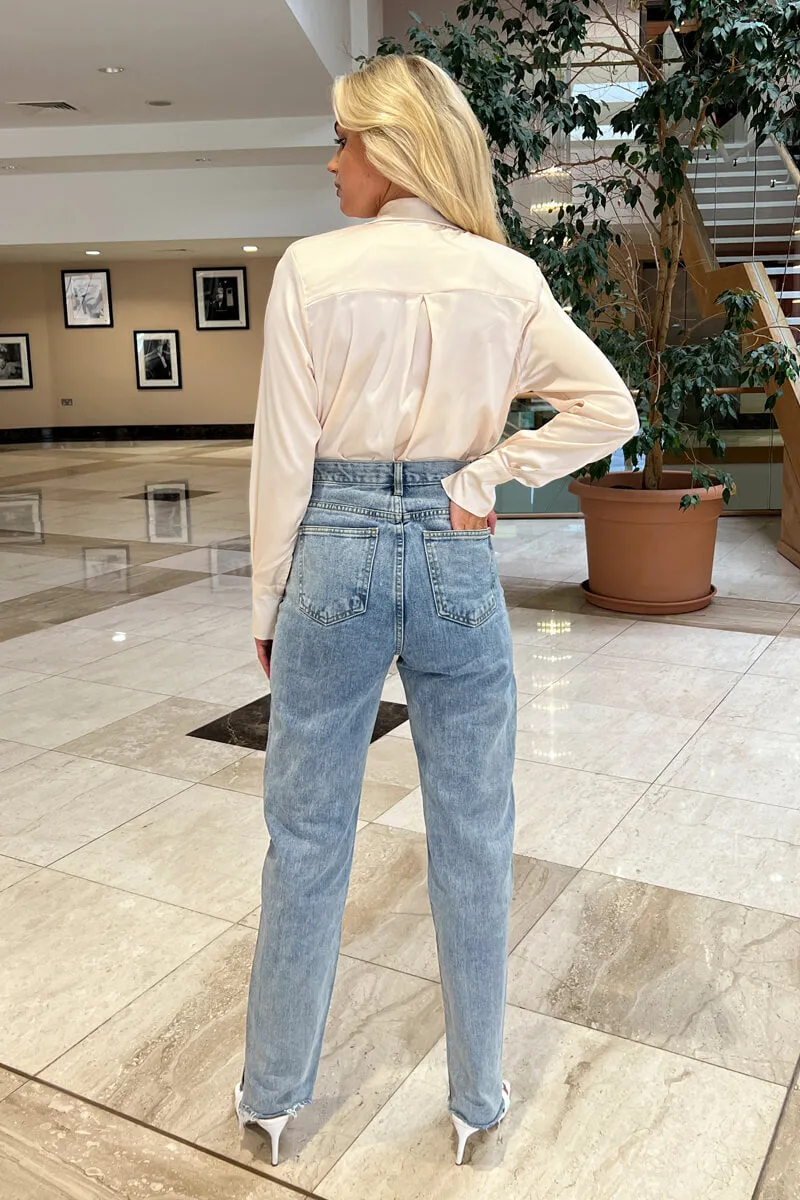 Cream Satin Wrap Shirt Bodysuit sold by AX Paris product image thumbnail 4