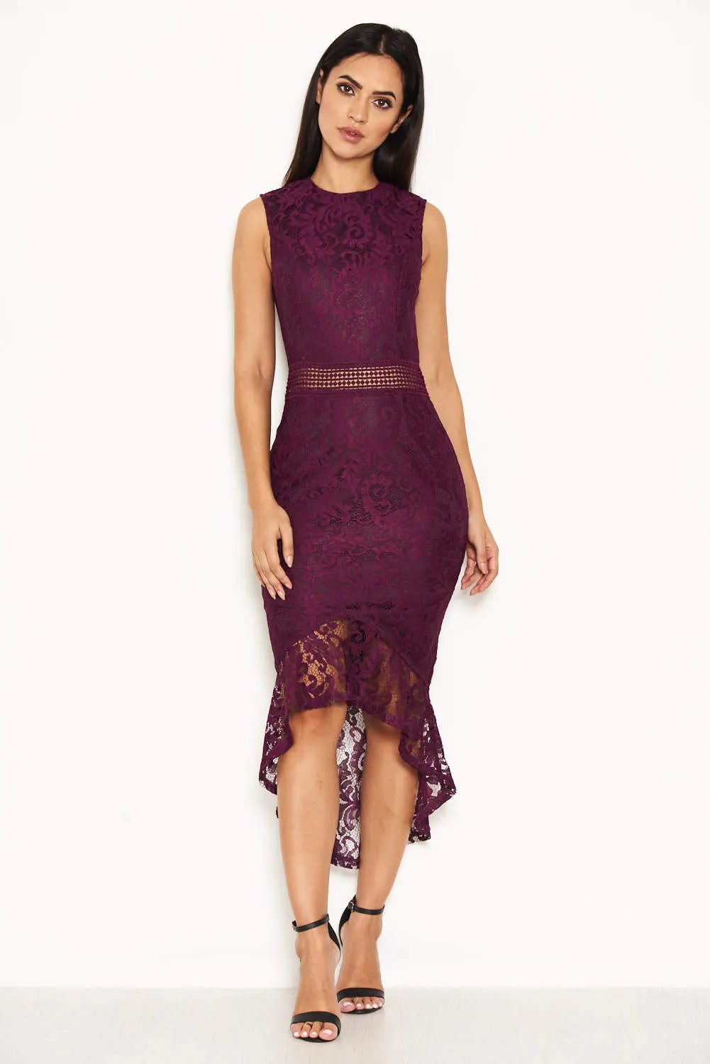 Plum Fishtail Hem Lace Midi Dress sold by AX Paris