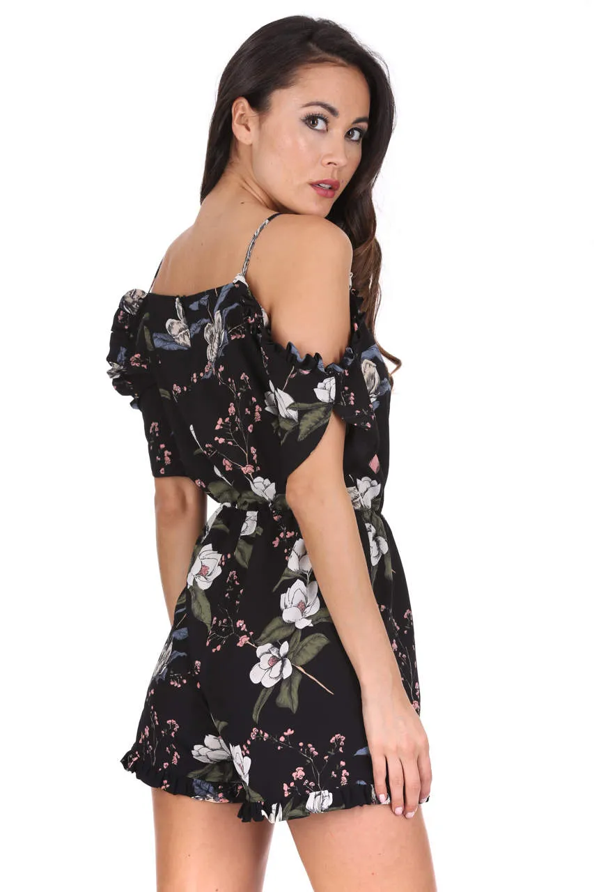 Black Frill Hem Floral Playsuit sold by AX Paris product image thumbnail 3