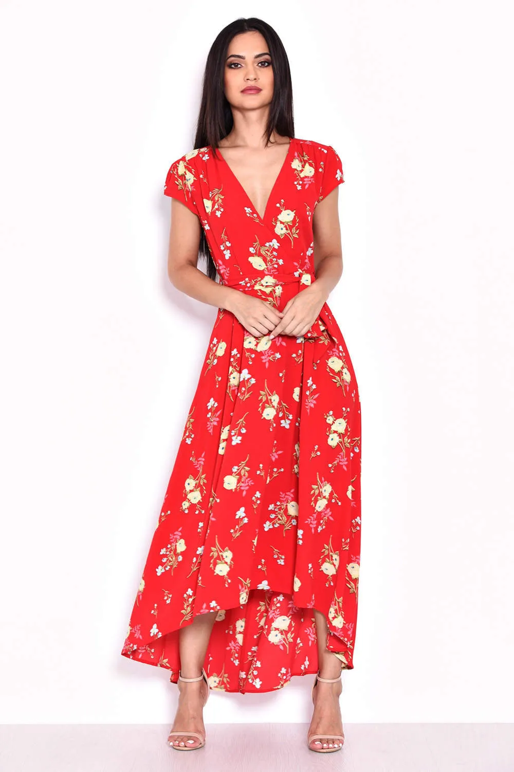 Red Floral Maxi Wrap Dress sold by AX Paris product image thumbnail 4