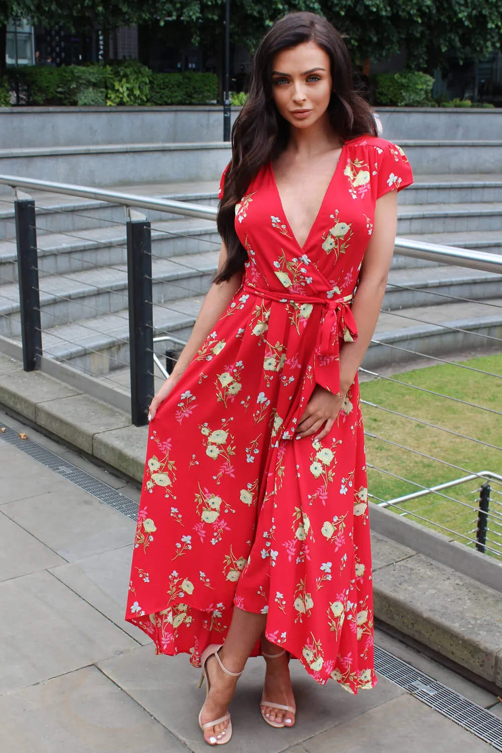 Red Floral Maxi Wrap Dress sold by AX Paris