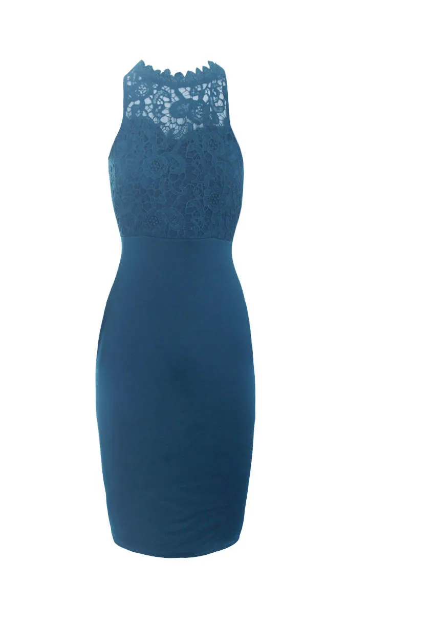 Teal High Neck Crochet Bodycon Dress sold by AX Paris product image thumbnail 4