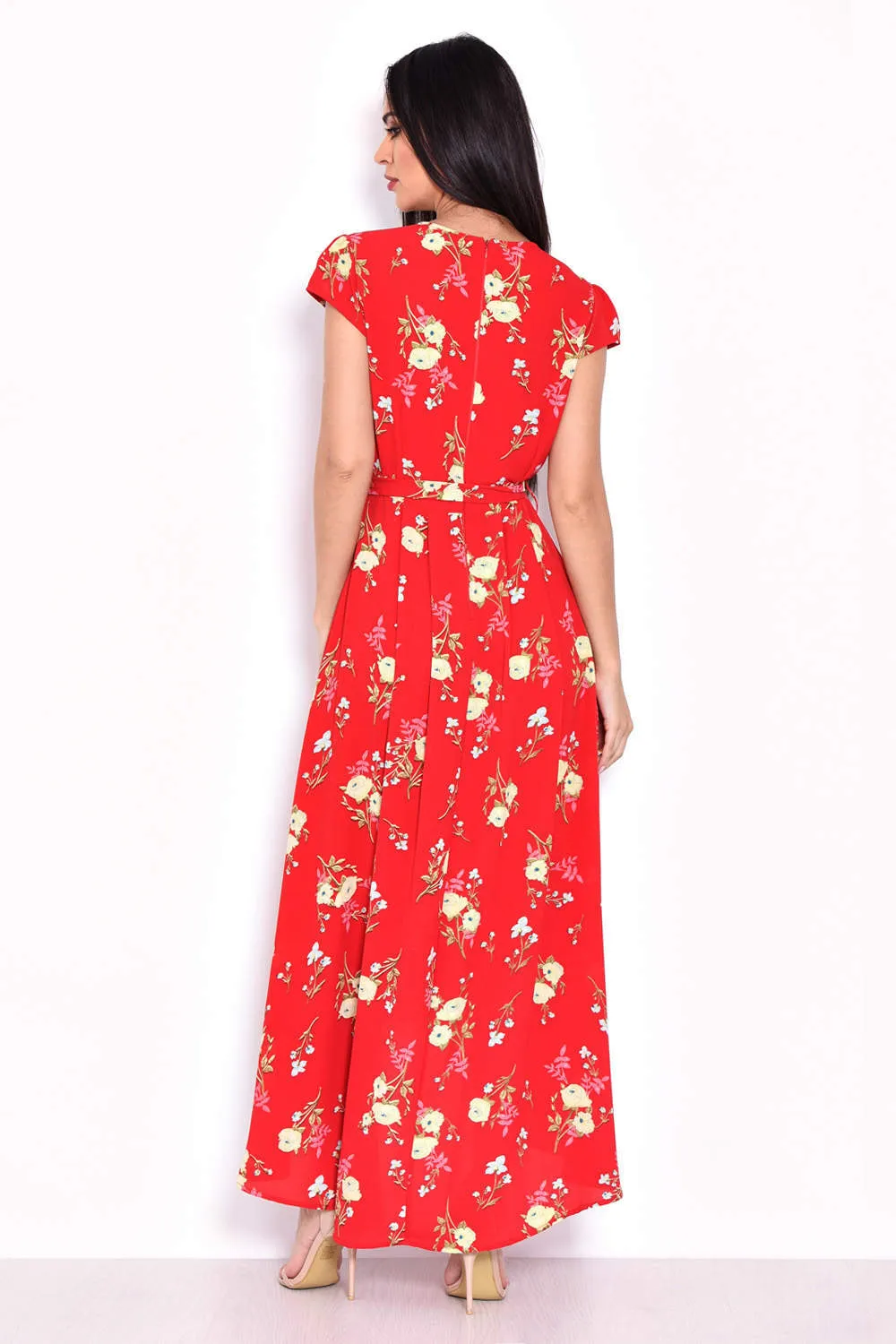 Red Floral Maxi Wrap Dress sold by AX Paris product image thumbnail 3
