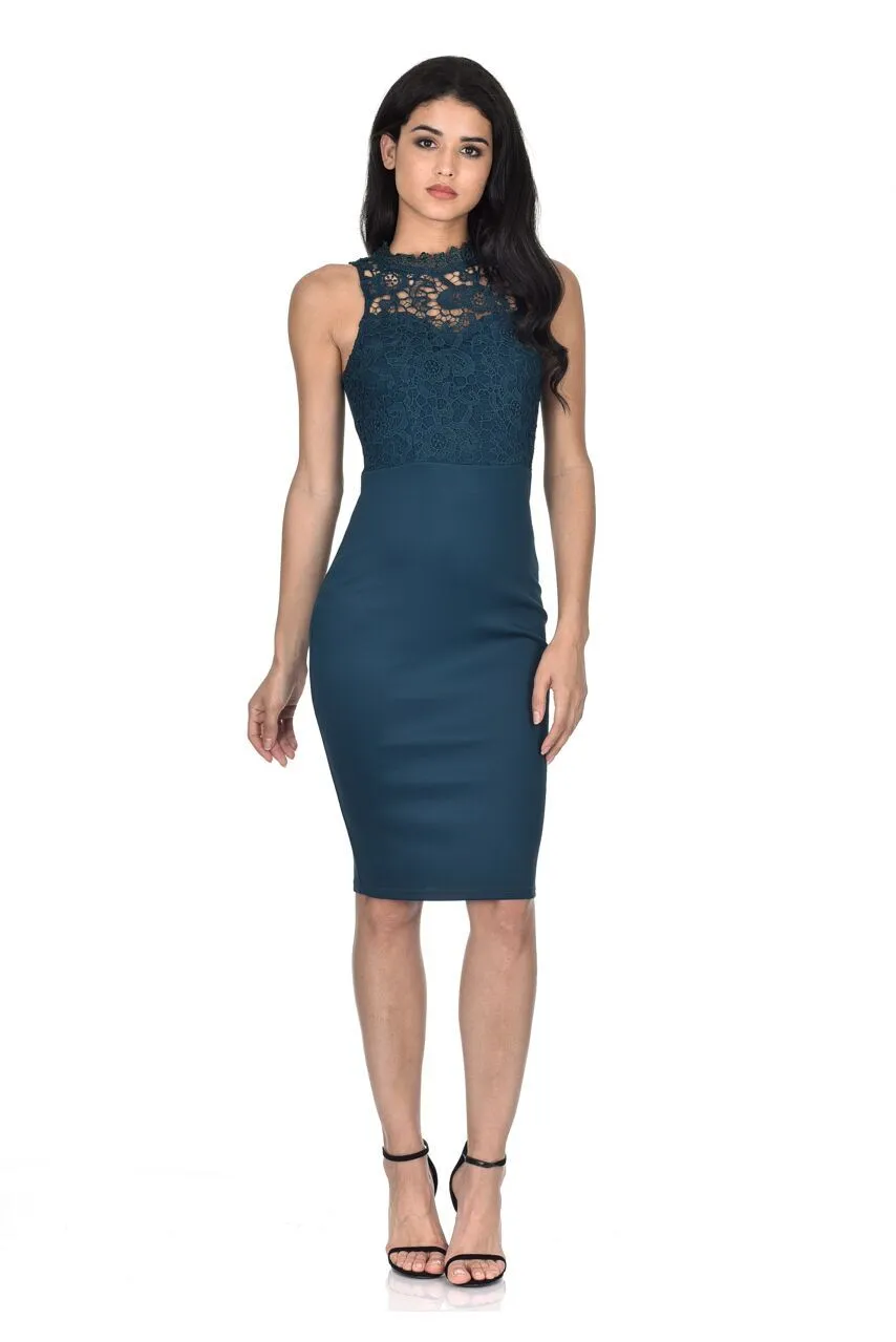 Teal High Neck Crochet Bodycon Dress sold by AX Paris product image thumbnail 5