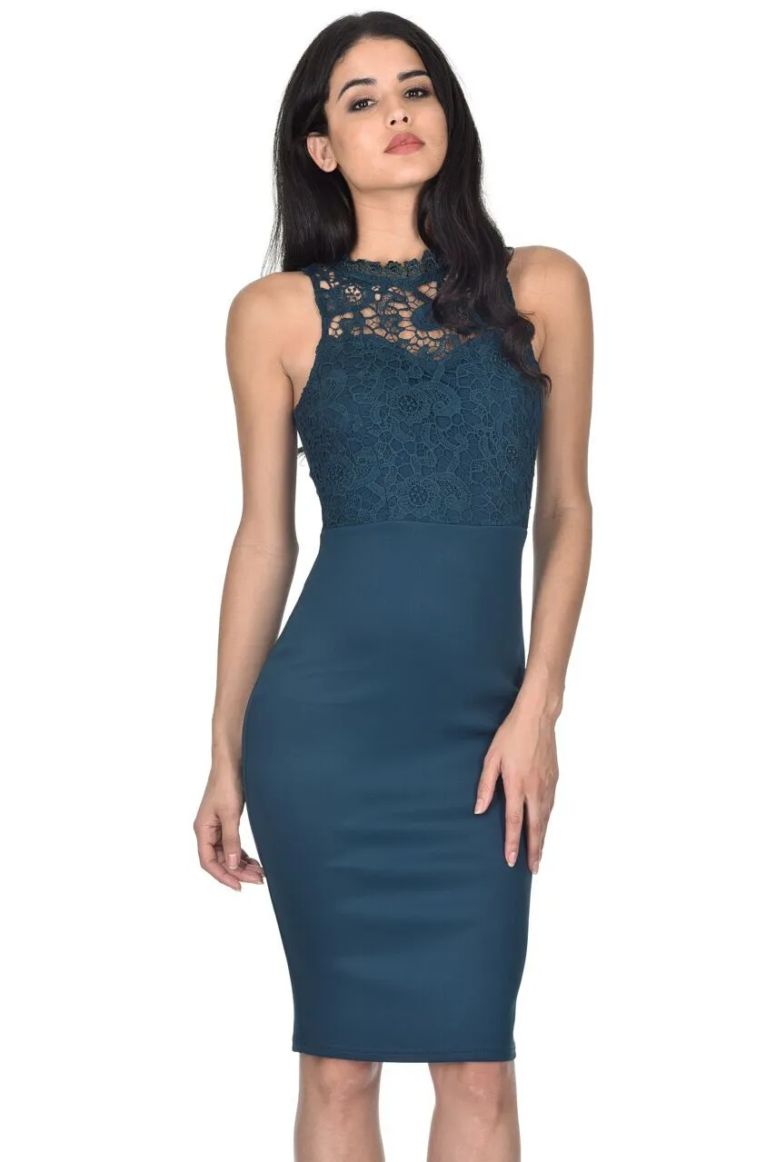 Teal High Neck Crochet Bodycon Dress sold by AX Paris product image thumbnail 2