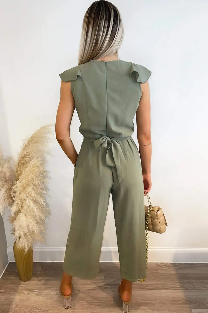 Khaki Frill Front Belted Jumpsuit sold by AX Paris product image thumbnail 4
