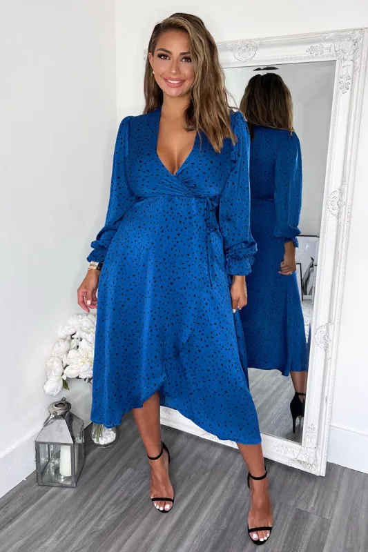 Blue And Black Printed Wrap Midi Dress sold by AX Paris