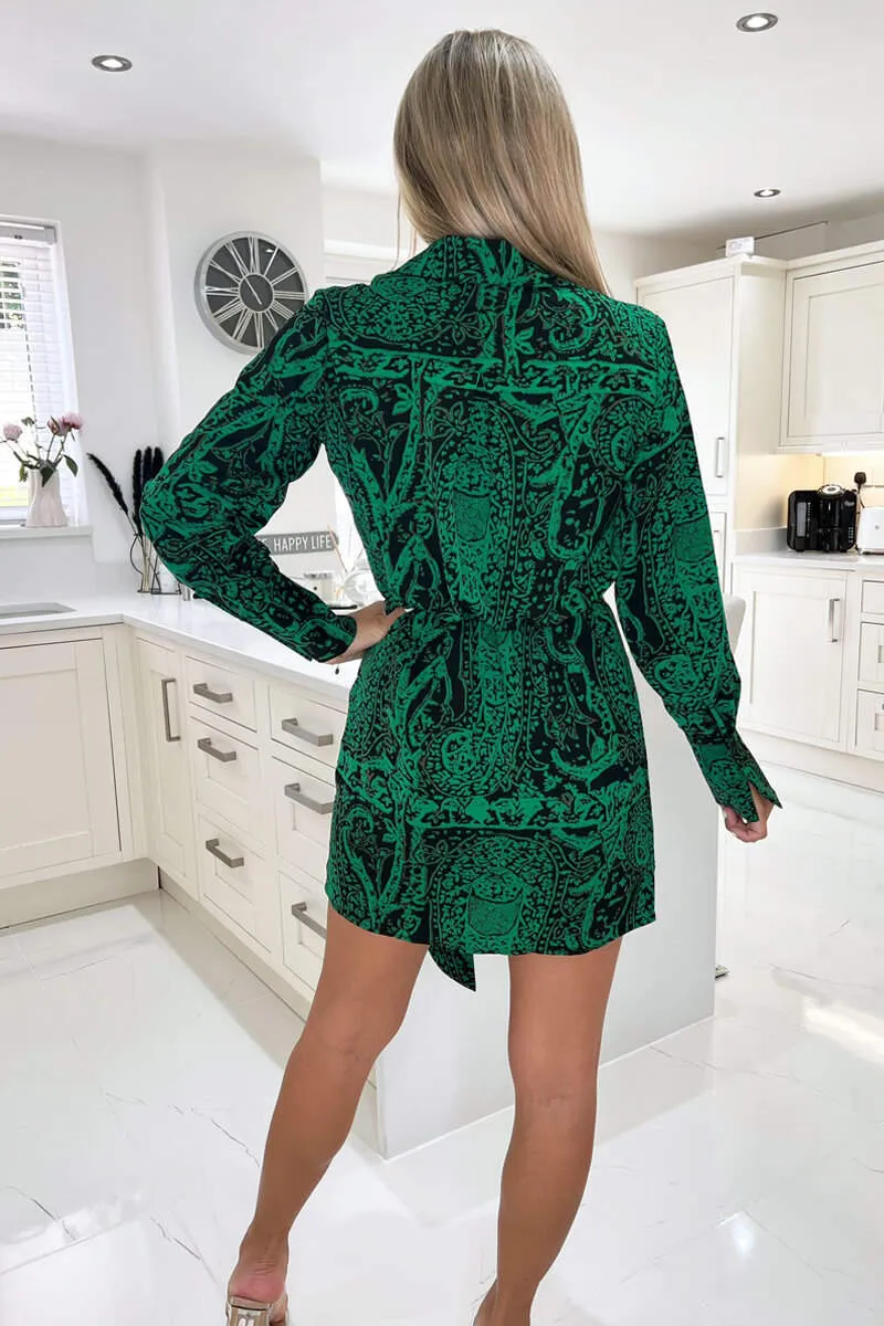 Green Printed Tie Wrap Long Sleeve Mini Dress sold by AX Paris product image thumbnail 5