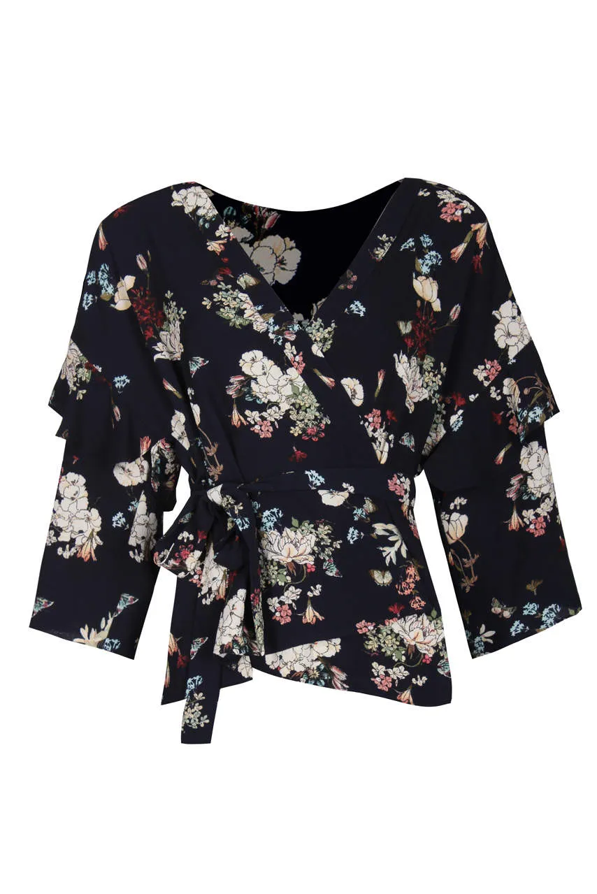 Navy Floral Print Wrap Top sold by AX Paris product image thumbnail 4