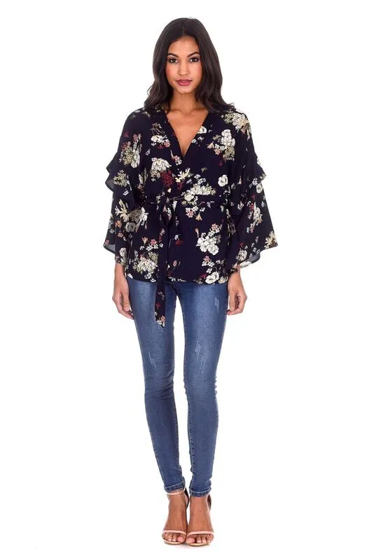 Navy Floral Print Wrap Top sold by AX Paris product image thumbnail 2