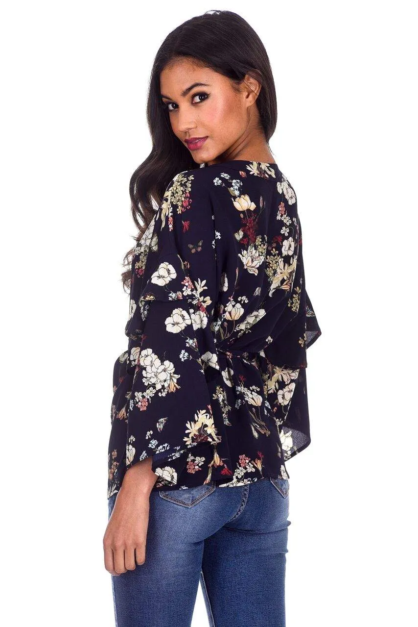 Navy Floral Print Wrap Top sold by AX Paris product image thumbnail 3