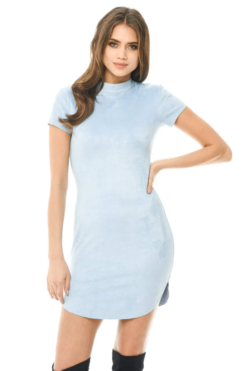 Blue Faux Suede Mini Dress With High Neck sold by AX Paris