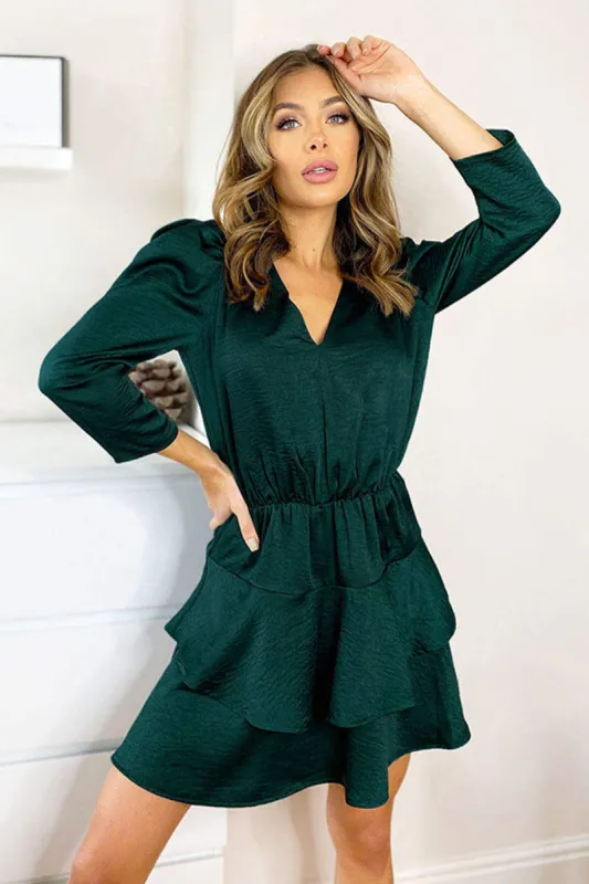 Teal Tiered Mini Dress sold by AX Paris