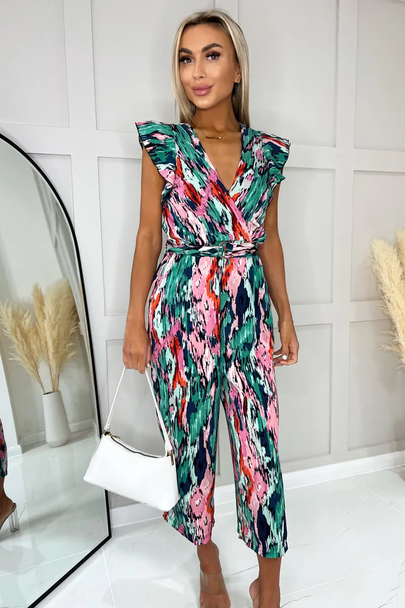 Multi Printed Wrap Front Frill Sleeve Belted Jumpsuit sold by AX Paris product image thumbnail 3