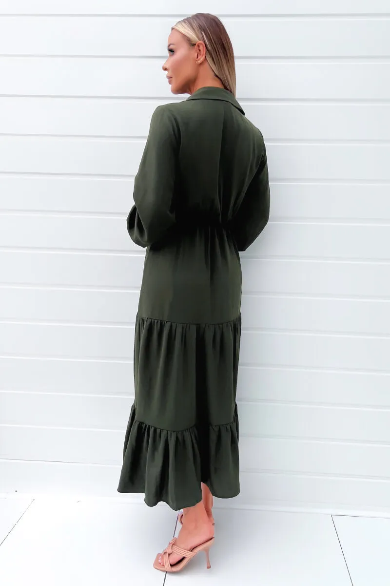 Olive Long Sleeve Wrap Top Smock Midi Dress sold by AX Paris product image thumbnail 4