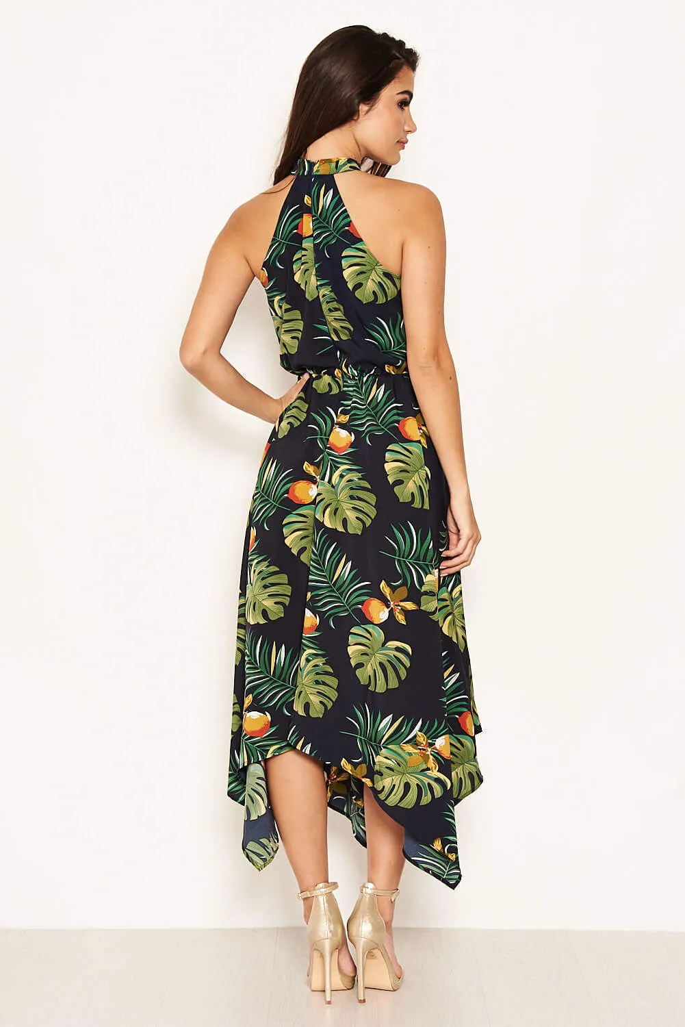 Navy High Neck Elasticated Waist Midi Dress sold by AX Paris product image thumbnail 4