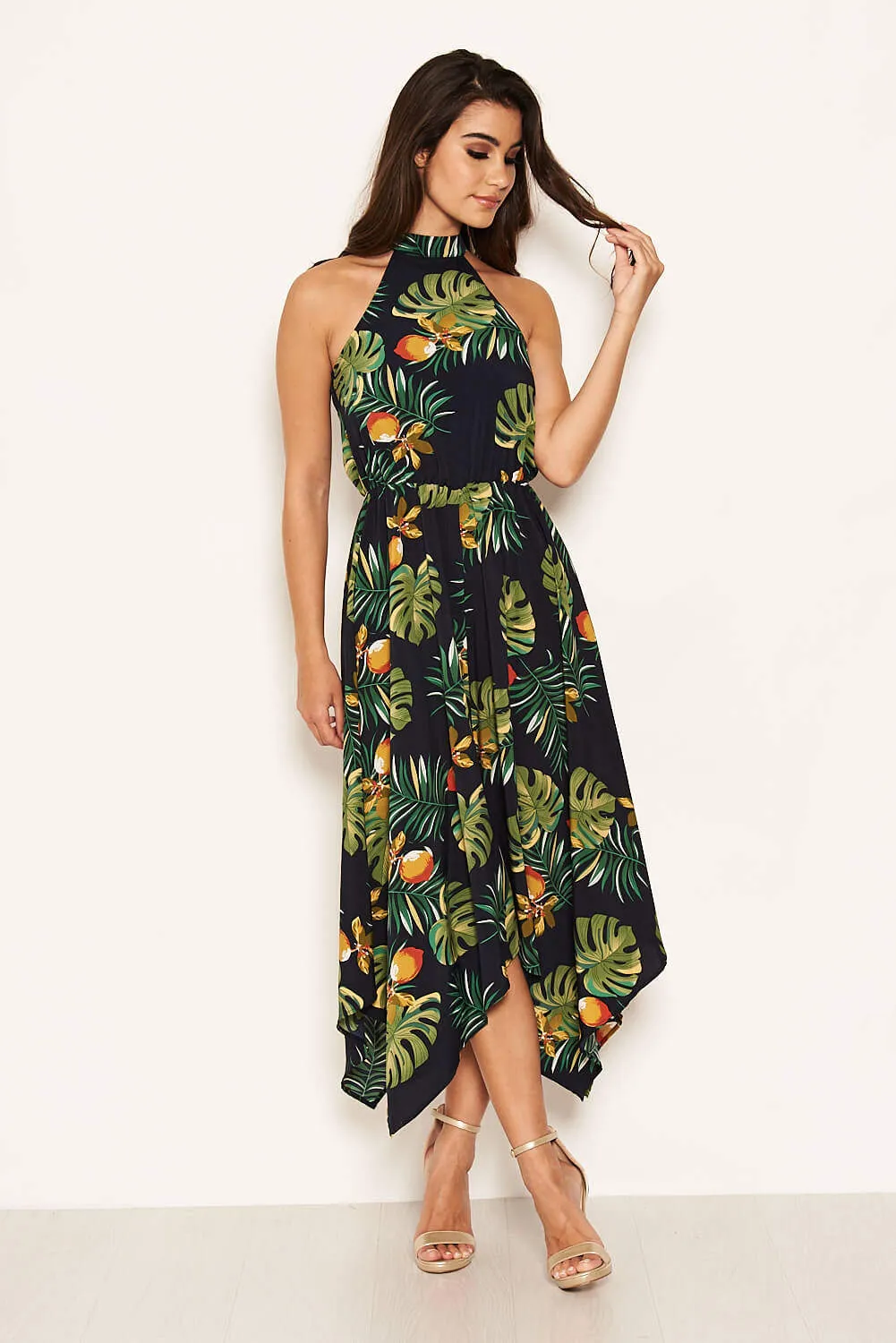 Navy High Neck Elasticated Waist Midi Dress sold by AX Paris product image thumbnail 3