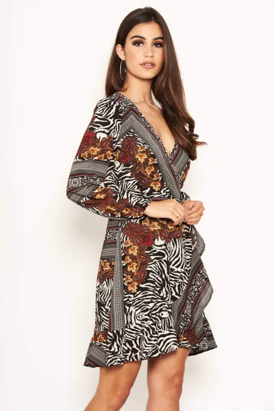 Zebra Multi Print Wrap Dress sold by AX Paris