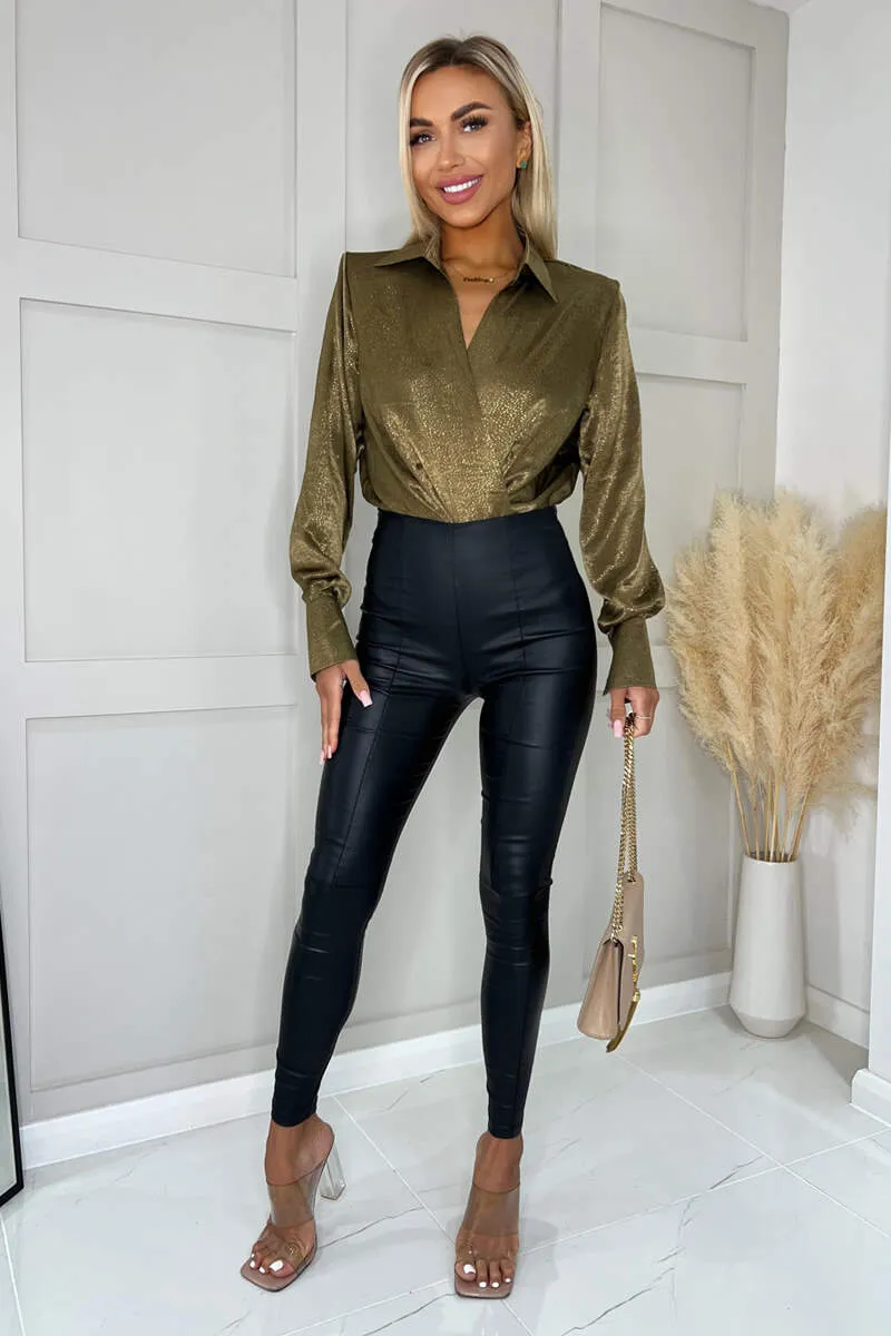 Olive And Gold Wrap Shirt Bodysuit sold by AX Paris product image thumbnail 3