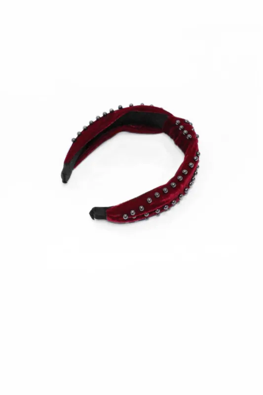 Wine Velvet Studded Knot Headband sold by AX Paris