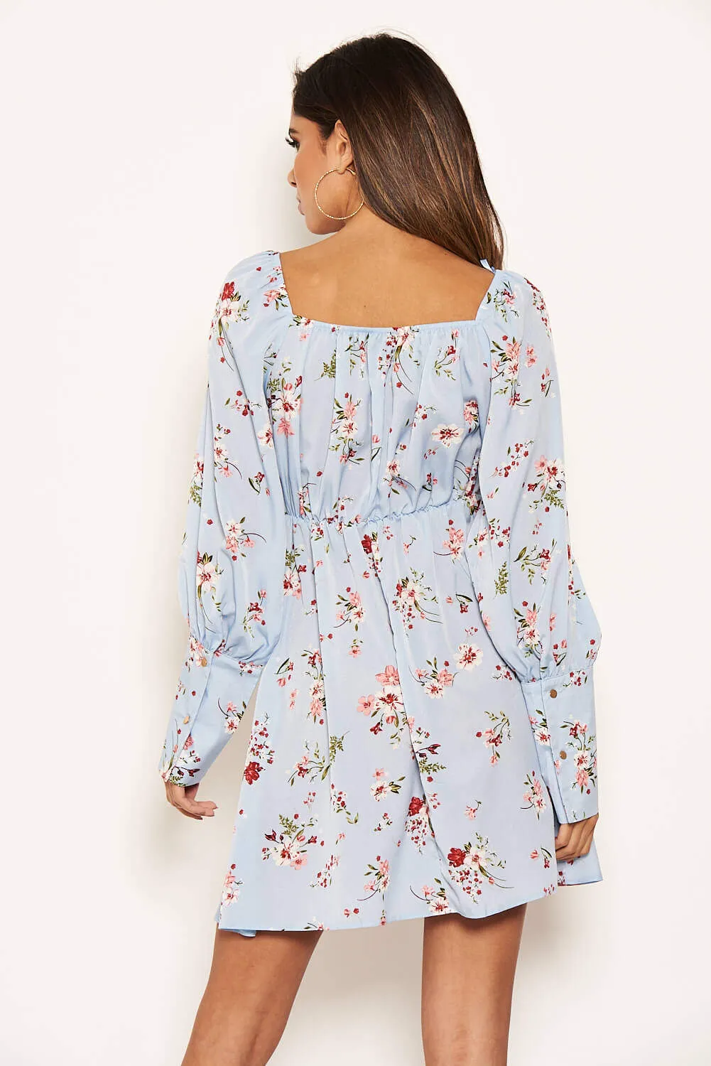 Blue Floral Print Tie Neckline Long Sleeve Dress sold by AX Paris product image thumbnail 5