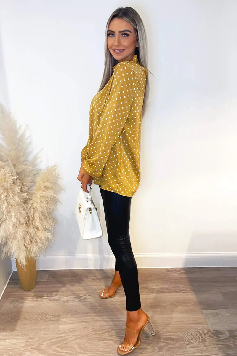Mustard Polka Dot High Neck Long Sleeve Top sold by AX Paris product image thumbnail 3