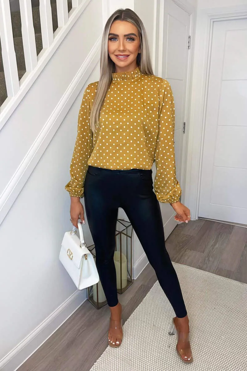 Mustard Polka Dot High Neck Long Sleeve Top sold by AX Paris product image thumbnail 2