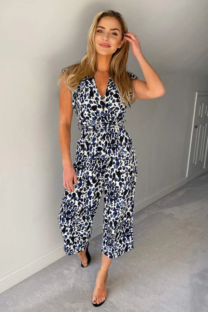 Blue Printed Belted Wrap Jumpsuit sold by AX Paris product image thumbnail 4